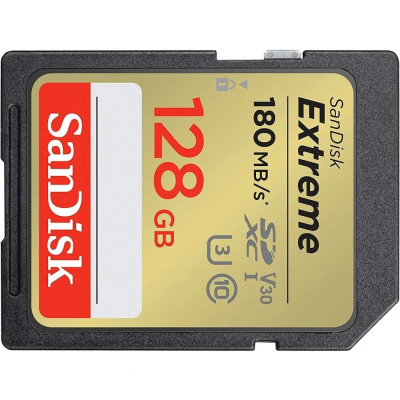 ���� ����� SD 128GB SanDisk SDXC Class 10 V30 UHS-I U3 Extreme 180MB/s