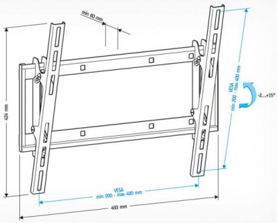 ��������� Holder LCD-T4609-B ������ ��� �� �� 32-65" ��������� �� ����� 60�� ������ -2�/+15� VESA 400x400 �� 60 ��