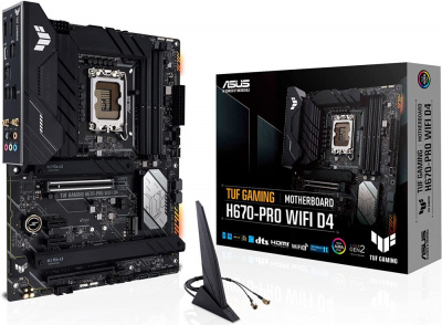   ASUS TUF GAMING H670-PRO WIFI D4 Socket 1700, Intel H670, 4xDDR4, PCI-E 5.0, 2500 /, Wi-Fi, Bluetooth, 4xUSB 3.2 Gen1, 2xUSB 3.2 Gen2, USB 3.2 Gen2x2 Type-C, HDMI, DisplayPort, , ATX